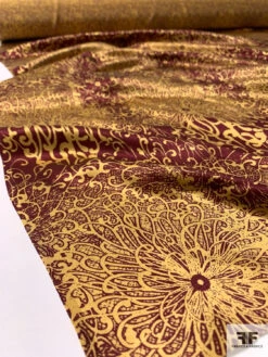 Floral Fireworks Printed Silk Charmeuse - Maroon / Gold -Fabrics And Fabrics Store 12504 7