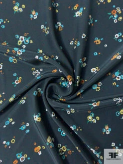 Ditsy Watercolor Floral Matte-Side Printed Silk Charmeuse - Navy / Blue / Green / Yellow / Orange -Fabrics And Fabrics Store 12512 2