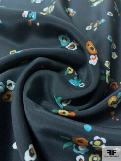 Ditsy Watercolor Floral Matte-Side Printed Silk Charmeuse - Navy / Blue / Green / Yellow / Orange -Fabrics And Fabrics Store 12512 3