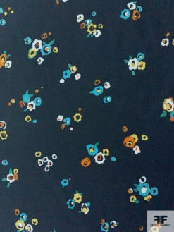 Ditsy Watercolor Floral Matte-Side Printed Silk Charmeuse - Navy / Blue / Green / Yellow / Orange -Fabrics And Fabrics Store 12512 4