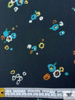 Ditsy Watercolor Floral Matte-Side Printed Silk Charmeuse - Navy / Blue / Green / Yellow / Orange -Fabrics And Fabrics Store 12512 5