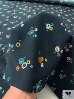 Ditsy Watercolor Floral Matte-Side Printed Silk Charmeuse - Navy / Blue / Green / Yellow / Orange -Fabrics And Fabrics Store 12512 6