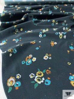 Ditsy Watercolor Floral Matte-Side Printed Silk Charmeuse - Navy / Blue / Green / Yellow / Orange -Fabrics And Fabrics Store 12512 7