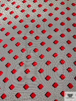 Squares And Micro Striped Printed Silk Charmeuse Jacquard Panel - Red / Black / Lightest Grey 13 Squares And Micro Striped Printed Silk Charmeuse Jacquard Panel - Red / Black / Lightest Grey -Fabrics And Fabrics Store 12612 1