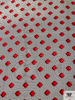 Squares And Micro Striped Printed Silk Charmeuse Jacquard Panel - Red / Black / Lightest Grey 14 Squares And Micro Striped Printed Silk Charmeuse Jacquard Panel - Red / Black / Lightest Grey -Fabrics And Fabrics Store 12612 2