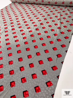Squares And Micro Striped Printed Silk Charmeuse Jacquard Panel - Red / Black / Lightest Grey 15 Squares And Micro Striped Printed Silk Charmeuse Jacquard Panel - Red / Black / Lightest Grey -Fabrics And Fabrics Store 12612 3