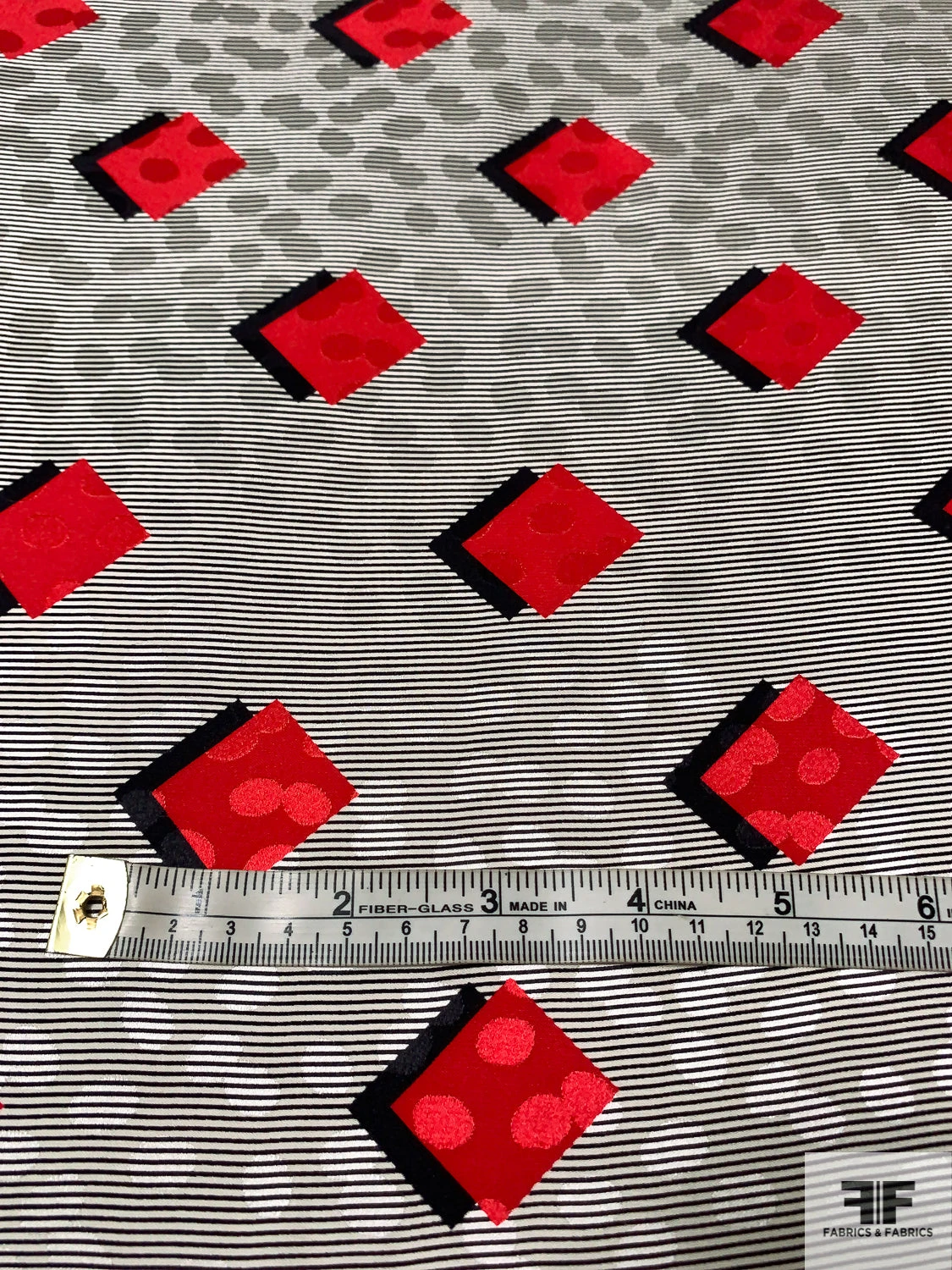 Squares And Micro Striped Printed Silk Charmeuse Jacquard Panel - Red / Black / Lightest Grey 9 Squares And Micro Striped Printed Silk Charmeuse Jacquard Panel - Red / Black / Lightest Grey - Image 7