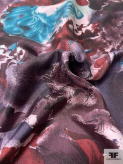 Painterly Floral Printed Vintage Silk Twill - Smoky Purple / Turquoise / Smoky Maroon 13 Painterly Floral Printed Vintage Silk Twill - Smoky Purple / Turquoise / Smoky Maroon -Fabrics And Fabrics Store 12635 3