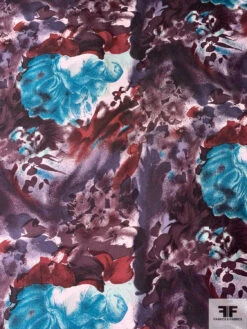 Painterly Floral Printed Vintage Silk Twill - Smoky Purple / Turquoise / Smoky Maroon 14 Painterly Floral Printed Vintage Silk Twill - Smoky Purple / Turquoise / Smoky Maroon -Fabrics And Fabrics Store 12635 4