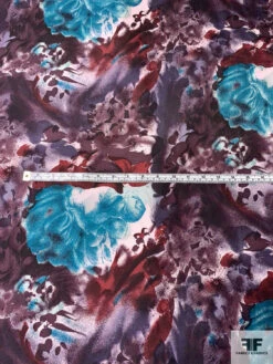 Painterly Floral Printed Vintage Silk Twill - Smoky Purple / Turquoise / Smoky Maroon 15 Painterly Floral Printed Vintage Silk Twill - Smoky Purple / Turquoise / Smoky Maroon -Fabrics And Fabrics Store 12635 5