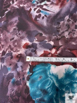 Painterly Floral Printed Vintage Silk Twill - Smoky Purple / Turquoise / Smoky Maroon 16 Painterly Floral Printed Vintage Silk Twill - Smoky Purple / Turquoise / Smoky Maroon -Fabrics And Fabrics Store 12635 6