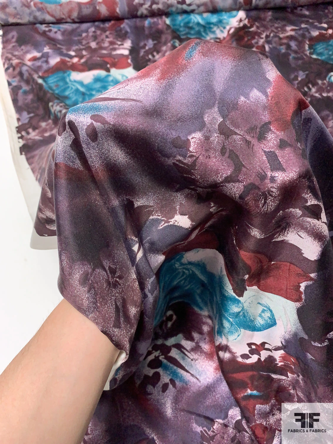 Painterly Floral Printed Vintage Silk Twill - Smoky Purple / Turquoise / Smoky Maroon 10 Painterly Floral Printed Vintage Silk Twill - Smoky Purple / Turquoise / Smoky Maroon - Image 8