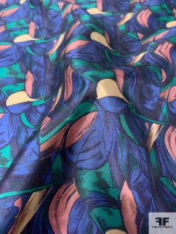 Graphic Printed Vintage Silk Twill - Indigo Blue / Dusty Rose / Green -Fabrics And Fabrics Store 12639 3