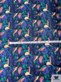 Graphic Printed Vintage Silk Twill - Indigo Blue / Dusty Rose / Green -Fabrics And Fabrics Store 12639 5