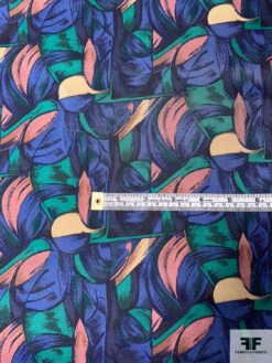 Graphic Printed Vintage Silk Twill - Indigo Blue / Dusty Rose / Green -Fabrics And Fabrics Store 12639 6