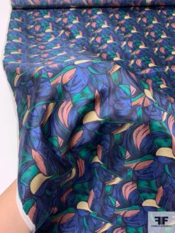 Graphic Printed Vintage Silk Twill - Indigo Blue / Dusty Rose / Green -Fabrics And Fabrics Store 12639 8