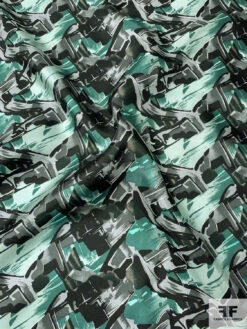 Abstract Graphic Printed Vintage Fine Silk Twill - Dusty Green / Seafoam / Black 12 Abstract Graphic Printed Vintage Fine Silk Twill - Dusty Green / Seafoam / Black -Fabrics And Fabrics Store 12655 2