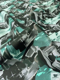 Abstract Graphic Printed Vintage Fine Silk Twill - Dusty Green / Seafoam / Black 13 Abstract Graphic Printed Vintage Fine Silk Twill - Dusty Green / Seafoam / Black -Fabrics And Fabrics Store 12655 3