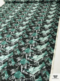 Abstract Graphic Printed Vintage Fine Silk Twill - Dusty Green / Seafoam / Black 14 Abstract Graphic Printed Vintage Fine Silk Twill - Dusty Green / Seafoam / Black -Fabrics And Fabrics Store 12655 5