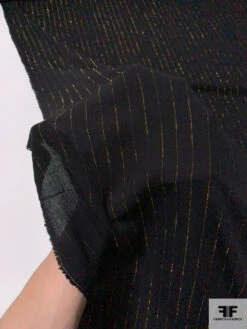 Vertical Lurex Striped Rayon Gauze - Black / Gold