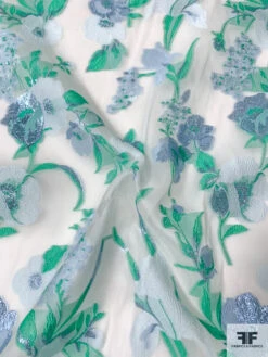 Pamella Roland Floral Fil Coupé Organza With Lurex - White / Green / Light Blue 14 Pamella Roland Floral Fil Coupé Organza With Lurex - White / Green / Light Blue -Fabrics And Fabrics Store 12822 2