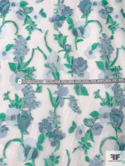 Pamella Roland Floral Fil Coupé Organza With Lurex - White / Green / Light Blue 17 Pamella Roland Floral Fil Coupé Organza With Lurex - White / Green / Light Blue -Fabrics And Fabrics Store 12822 5