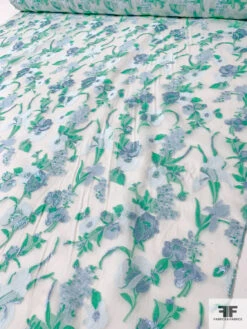 Pamella Roland Floral Fil Coupé Organza With Lurex - White / Green / Light Blue 19 Pamella Roland Floral Fil Coupé Organza With Lurex - White / Green / Light Blue -Fabrics And Fabrics Store 12822 7