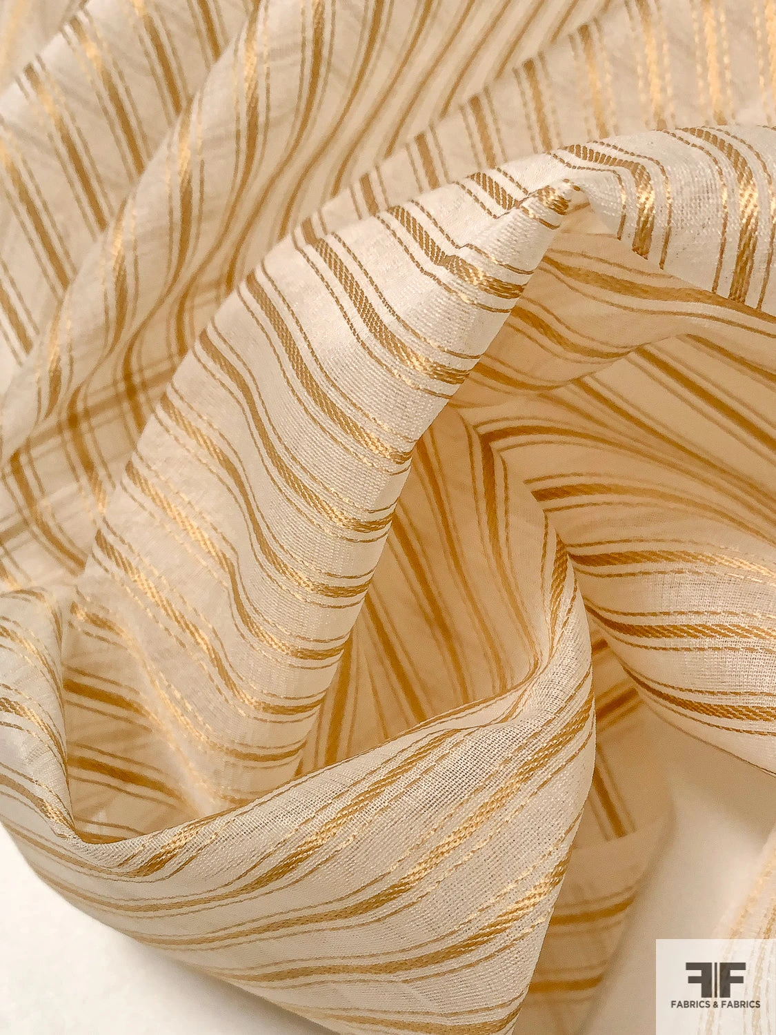Vertical Satin Striped Silk Organza - Tan / Off-White 10 Vertical Satin Striped Silk Organza - Tan / Off-White - Image 8
