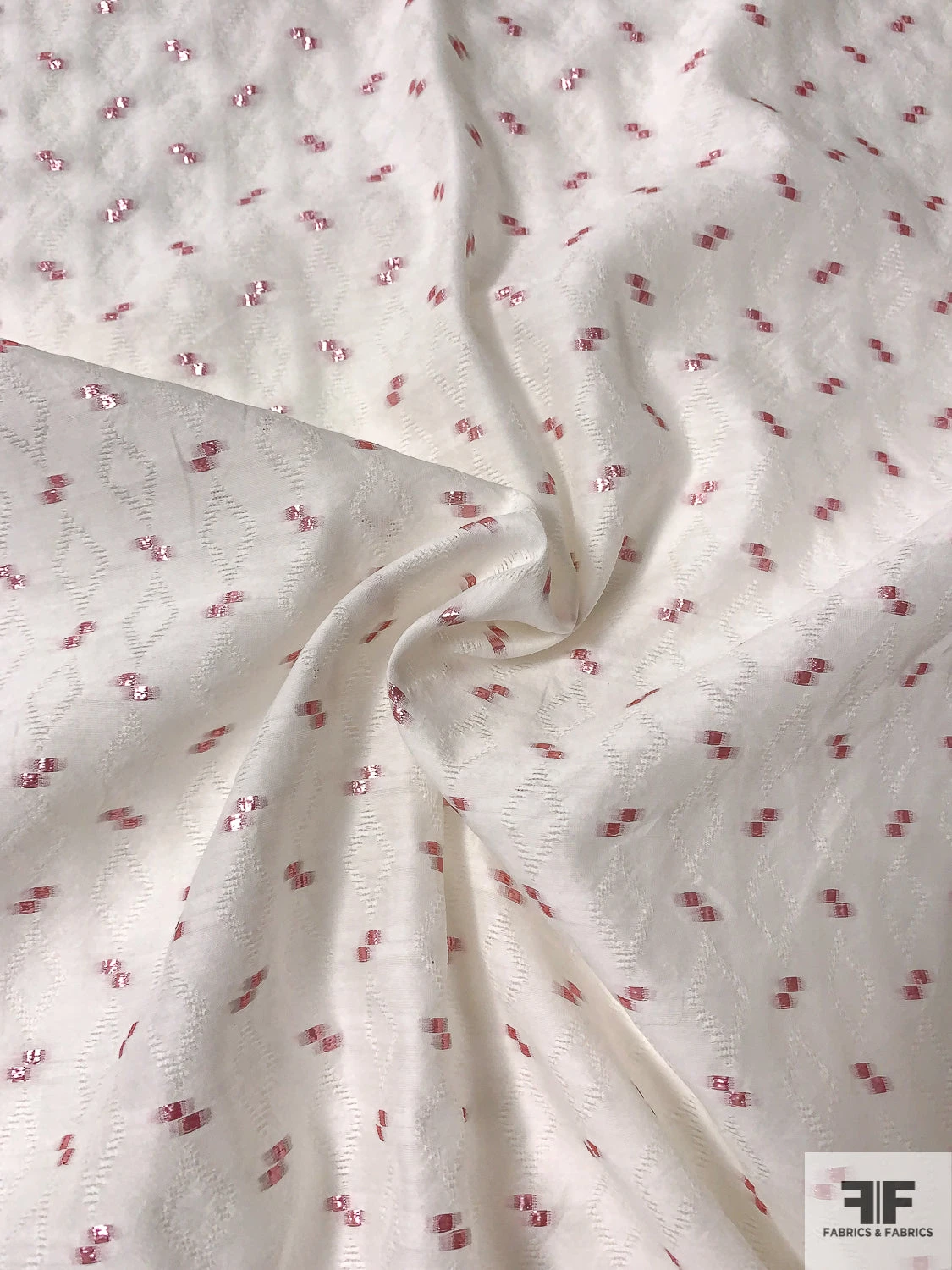 Italian Lurex Dotted Silk Blend Jacquard Gazar - White / Metallic Pink 4 Italian Lurex Dotted Silk Blend Jacquard Gazar - White / Metallic Pink - Image 2
