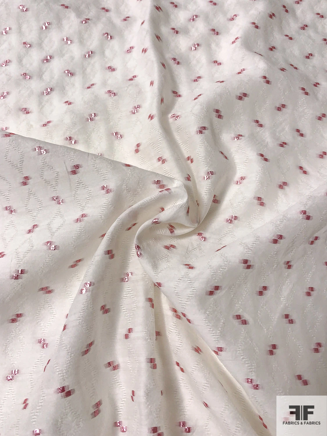 Italian Lurex Dotted Silk Blend Jacquard Gazar - White / Metallic Pink 5 Italian Lurex Dotted Silk Blend Jacquard Gazar - White / Metallic Pink - Image 3