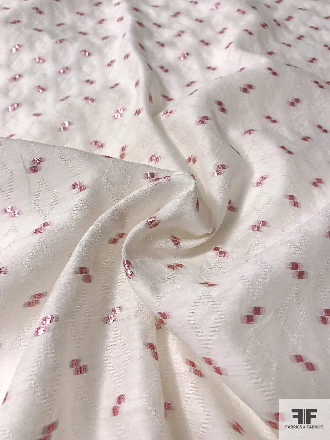 Italian Lurex Dotted Silk Blend Jacquard Gazar - White / Metallic Pink 6 Italian Lurex Dotted Silk Blend Jacquard Gazar - White / Metallic Pink - Image 4