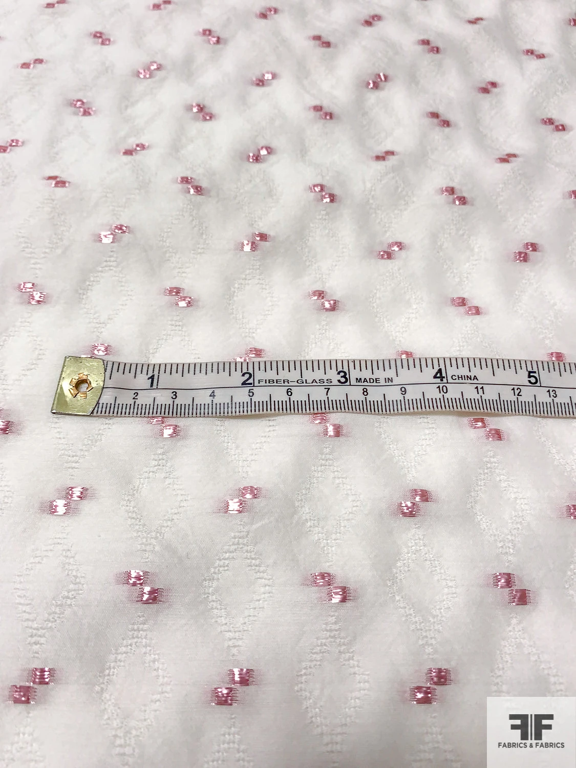 Italian Lurex Dotted Silk Blend Jacquard Gazar - White / Metallic Pink 8 Italian Lurex Dotted Silk Blend Jacquard Gazar - White / Metallic Pink - Image 6