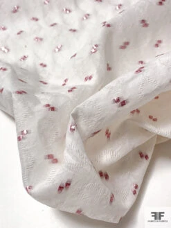 Italian Lurex Dotted Silk Blend Jacquard Gazar - White / Metallic Pink