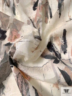 Italian Painterly Stalks Printed Silk And Cotton Blend Fil Coupé - Ivory / Black / Greys / Dusty Peach 14 Italian Painterly Stalks Printed Silk And Cotton Blend Fil Coupé - Ivory / Black / Greys / Dusty Peach -Fabrics And Fabrics Store 12851 4