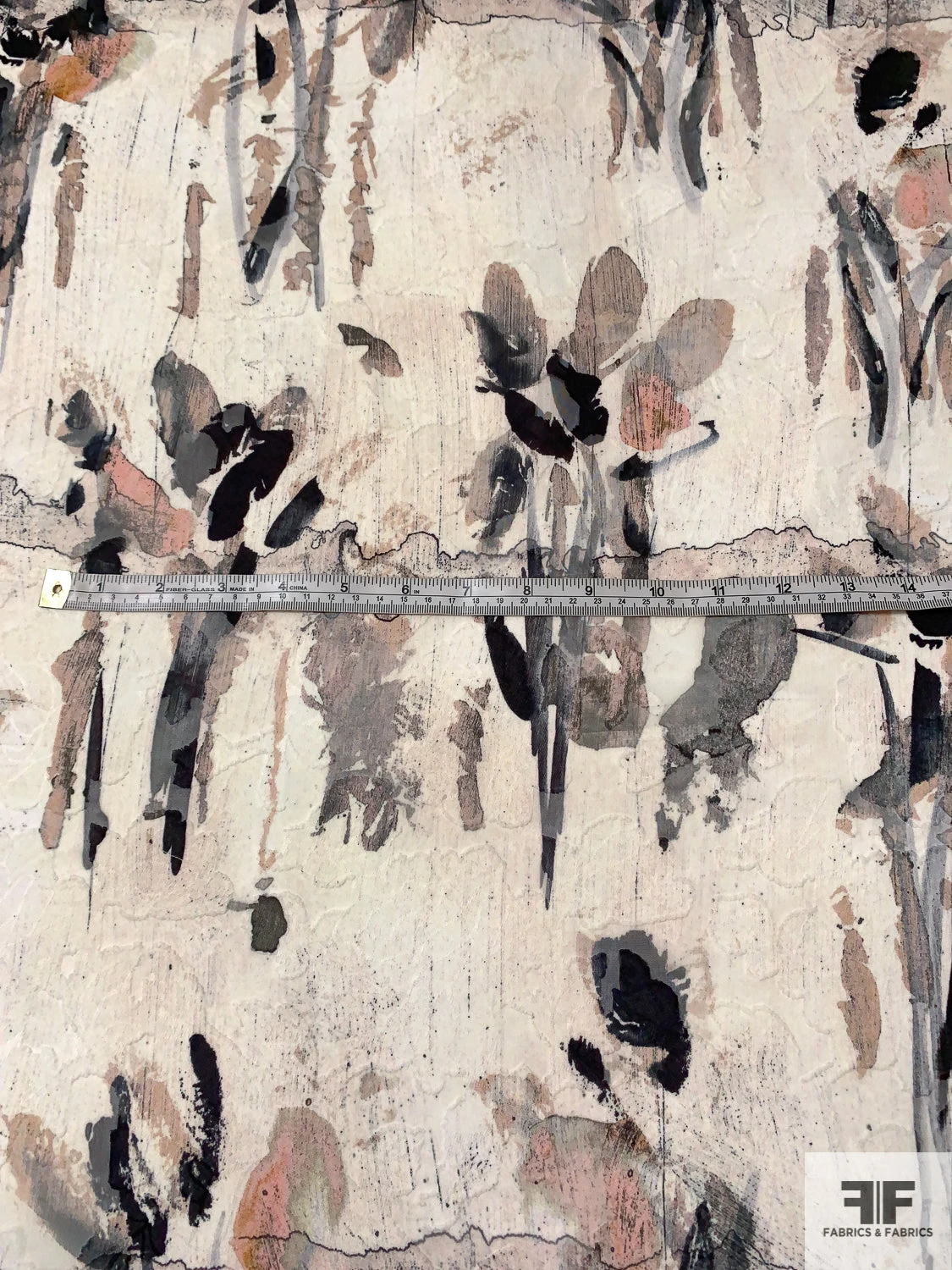 Italian Painterly Stalks Printed Silk And Cotton Blend Fil Coupé - Ivory / Black / Greys / Dusty Peach 9 Italian Painterly Stalks Printed Silk And Cotton Blend Fil Coupé - Ivory / Black / Greys / Dusty Peach - Image 7