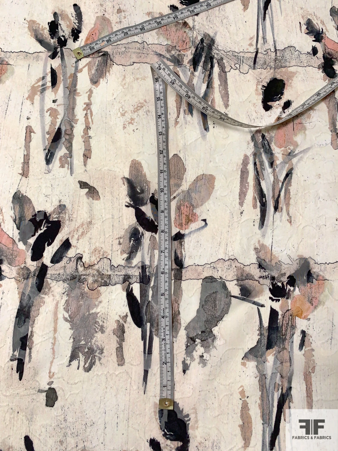 Italian Painterly Stalks Printed Silk And Cotton Blend Fil Coupé - Ivory / Black / Greys / Dusty Peach 10 Italian Painterly Stalks Printed Silk And Cotton Blend Fil Coupé - Ivory / Black / Greys / Dusty Peach - Image 8