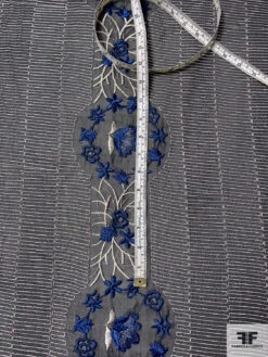 Floral Wreath And Rows Embroidered Silk Chiffon With Lurex Detailing And Scalloped Edge - Navy Blue / Off-White / Black / Metallic Grey -Fabrics And Fabrics Store 12864 4