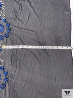Floral Wreath And Rows Embroidered Silk Chiffon With Lurex Detailing And Scalloped Edge - Navy Blue / Off-White / Black / Metallic Grey -Fabrics And Fabrics Store 12864 5