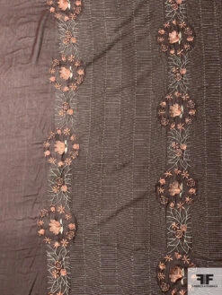 Floral Wreath And Rows Embroidered Silk Chiffon With Lurex Detailing And Scalloped Edge - Brown / Cider Brown / Silver / Sage 12 Floral Wreath And Rows Embroidered Silk Chiffon With Lurex Detailing And Scalloped Edge - Brown / Cider Brown / Silver / Sage -Fabrics And Fabrics Store 12865 2