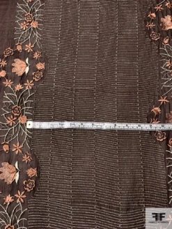 Floral Wreath And Rows Embroidered Silk Chiffon With Lurex Detailing And Scalloped Edge - Brown / Cider Brown / Silver / Sage 14 Floral Wreath And Rows Embroidered Silk Chiffon With Lurex Detailing And Scalloped Edge - Brown / Cider Brown / Silver / Sage -Fabrics And Fabrics Store 12865 4