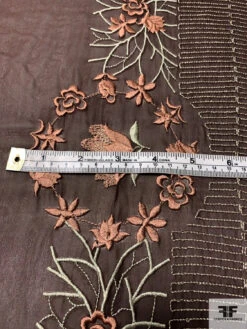 Floral Wreath And Rows Embroidered Silk Chiffon With Lurex Detailing And Scalloped Edge - Brown / Cider Brown / Silver / Sage 15 Floral Wreath And Rows Embroidered Silk Chiffon With Lurex Detailing And Scalloped Edge - Brown / Cider Brown / Silver / Sage -Fabrics And Fabrics Store 12865 5