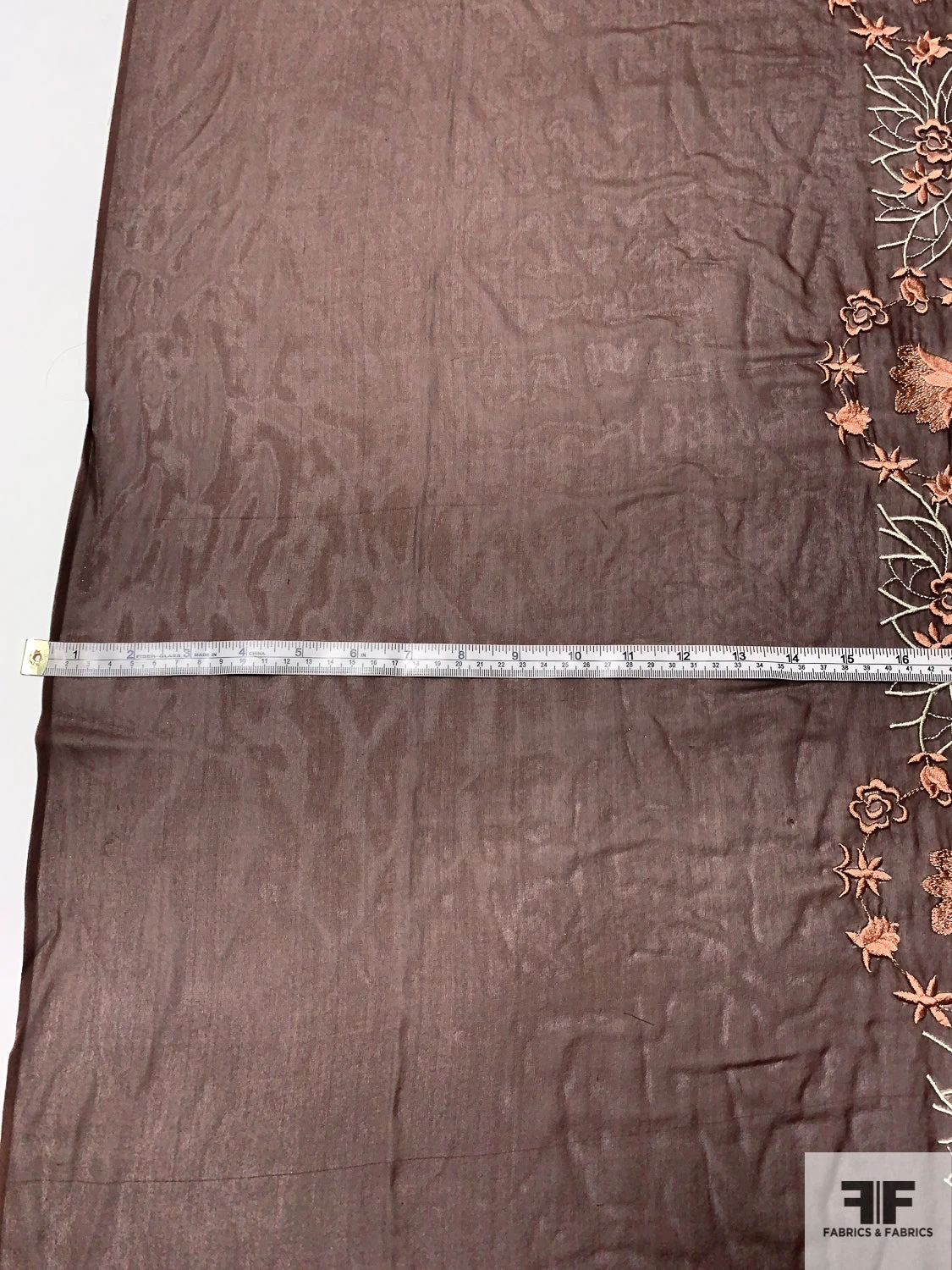 Floral Wreath And Rows Embroidered Silk Chiffon With Lurex Detailing And Scalloped Edge - Brown / Cider Brown / Silver / Sage 9 Floral Wreath And Rows Embroidered Silk Chiffon With Lurex Detailing And Scalloped Edge - Brown / Cider Brown / Silver / Sage - Image 7