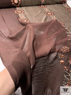 Floral Wreath And Rows Embroidered Silk Chiffon With Lurex Detailing And Scalloped Edge - Brown / Cider Brown / Silver / Sage 17 Floral Wreath And Rows Embroidered Silk Chiffon With Lurex Detailing And Scalloped Edge - Brown / Cider Brown / Silver / Sage -Fabrics And Fabrics Store 12865 8