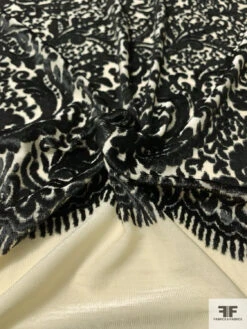 Italian Vintage DVF Stretch Panné Velvet Knit Panel - Black / Cream 16 Italian Vintage DVF Stretch Panné Velvet Knit Panel - Black / Cream -Fabrics And Fabrics Store 12869 6