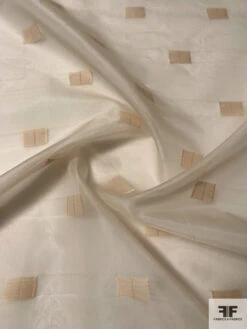 Rectangles Fil Coupé Stiff Silk Organza With Lurex Stitching - Light Peach / Gold