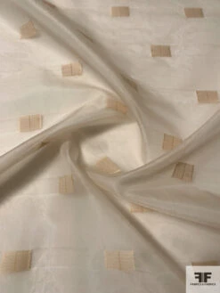 Rectangles Fil Coupé Stiff Silk Organza With Lurex Stitching - Light Peach / Gold -Fabrics And Fabrics Store 12929 6