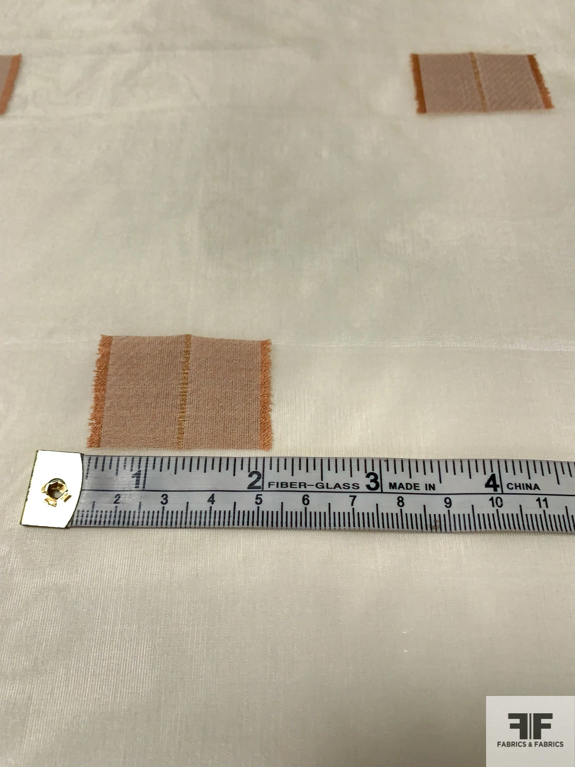 Rectangles Fil Coupé Stiff Silk Organza With Lurex Stitching - Dusty Coral / Ivory / Gold 8 Rectangles Fil Coupé Stiff Silk Organza With Lurex Stitching - Dusty Coral / Ivory / Gold - Image 6