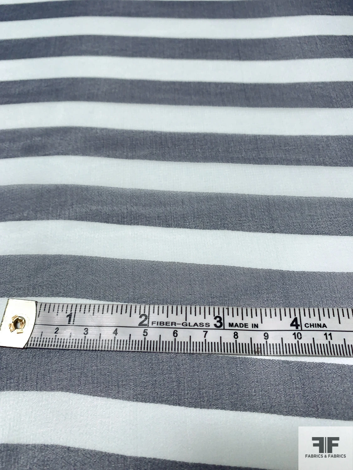 Horizontal Striped Printed Silk Chiffon - Navy / Light Sky Blue 6 Horizontal Striped Printed Silk Chiffon - Navy / Light Sky Blue - Image 4
