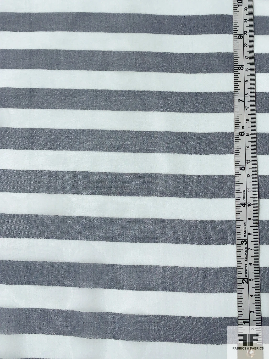 Horizontal Striped Printed Silk Chiffon - Navy / Light Sky Blue 7 Horizontal Striped Printed Silk Chiffon - Navy / Light Sky Blue - Image 5
