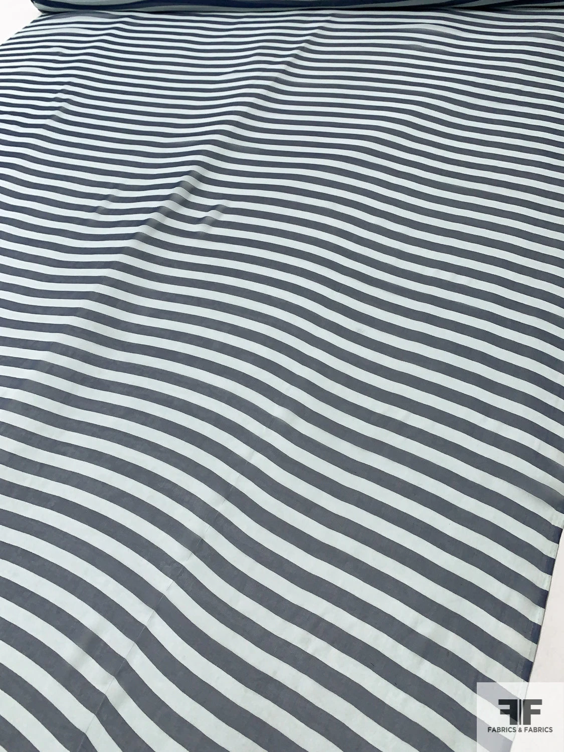 Horizontal Striped Printed Silk Chiffon - Navy / Light Sky Blue 8 Horizontal Striped Printed Silk Chiffon - Navy / Light Sky Blue - Image 6